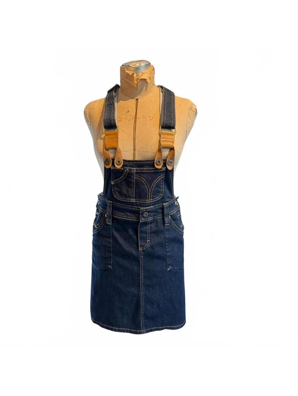 Dolce & Gabbana RARE Denim Overall Skirt with Leather Straps